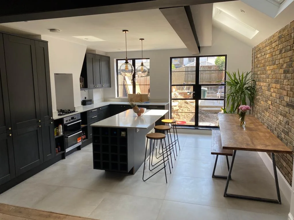Crittall internal screen, open-plan kitchen