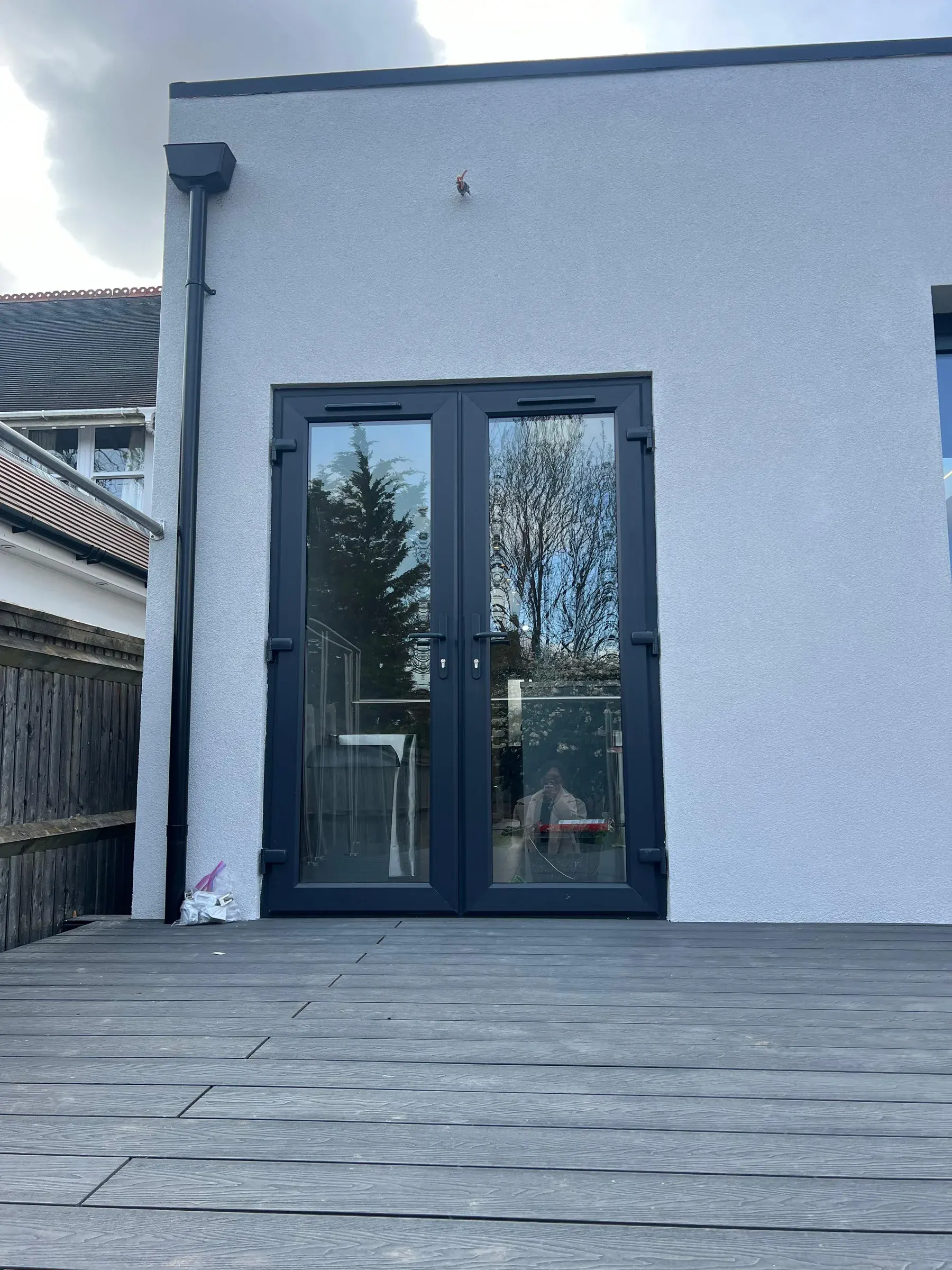 Navy French doors, rendered contemporary elevation
